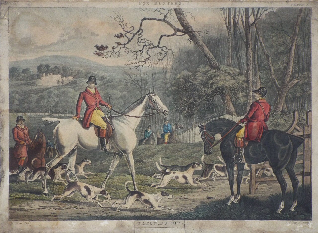 Aquatint - Fox Hunters. Plate 1. Throwing Off. - Reeve